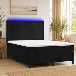 Luxury Queen Size Box Spring Bed with Mattress & LED Headboard
