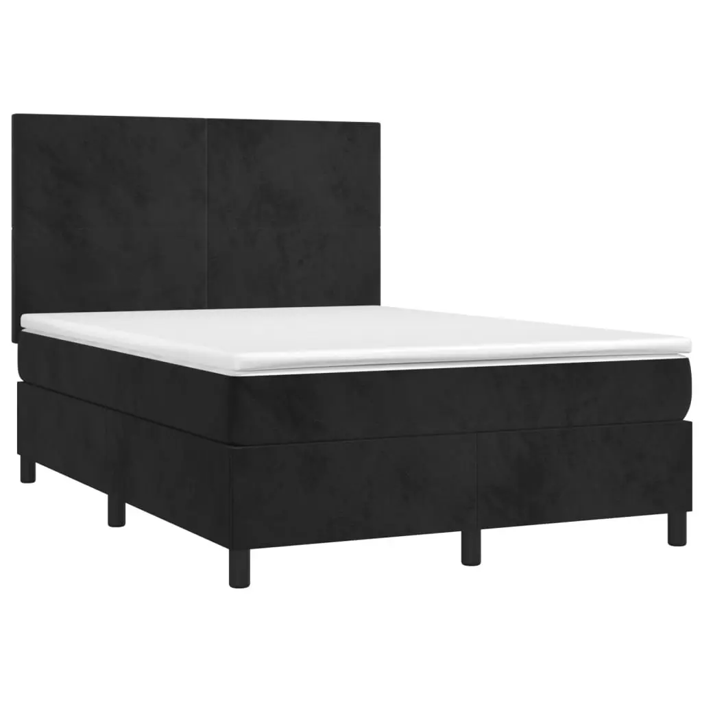 Queen Size Box Spring Bed with Mattress & LED Headboard