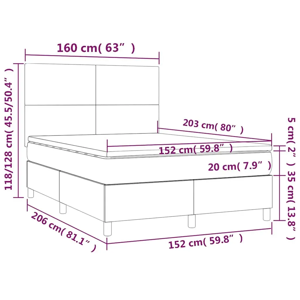 Queen Size Box Spring Bed with Mattress & LED Headboard