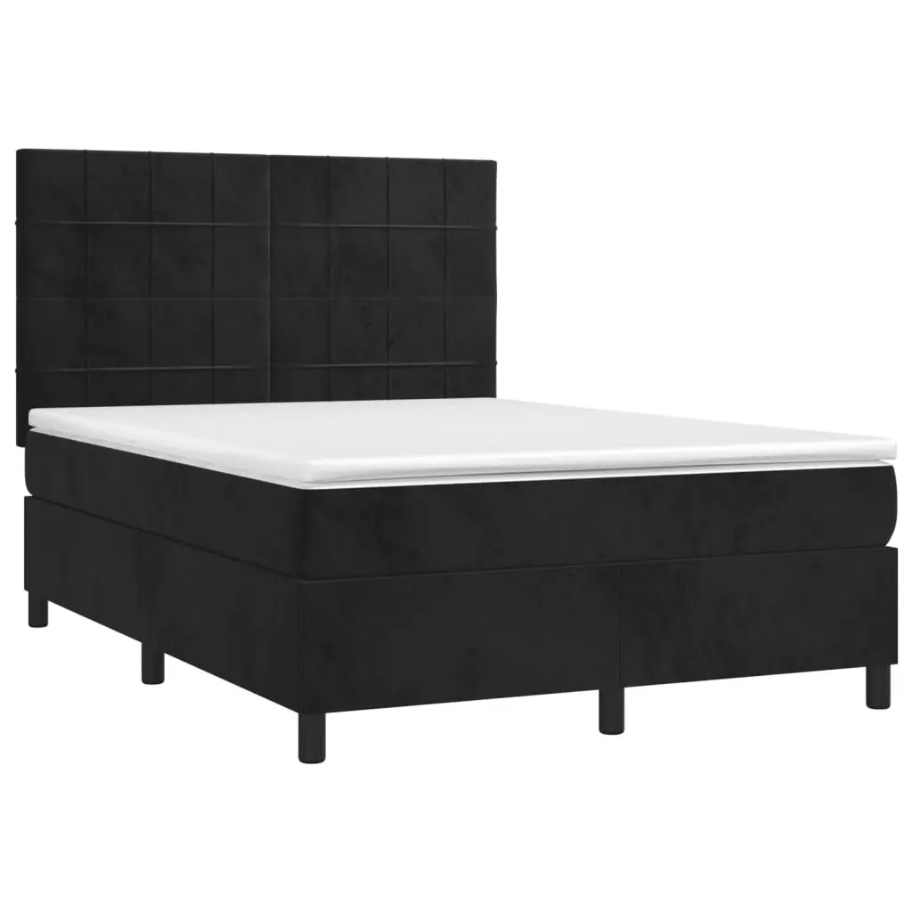 Queen Size Box Spring Bed with Velvet Headboard