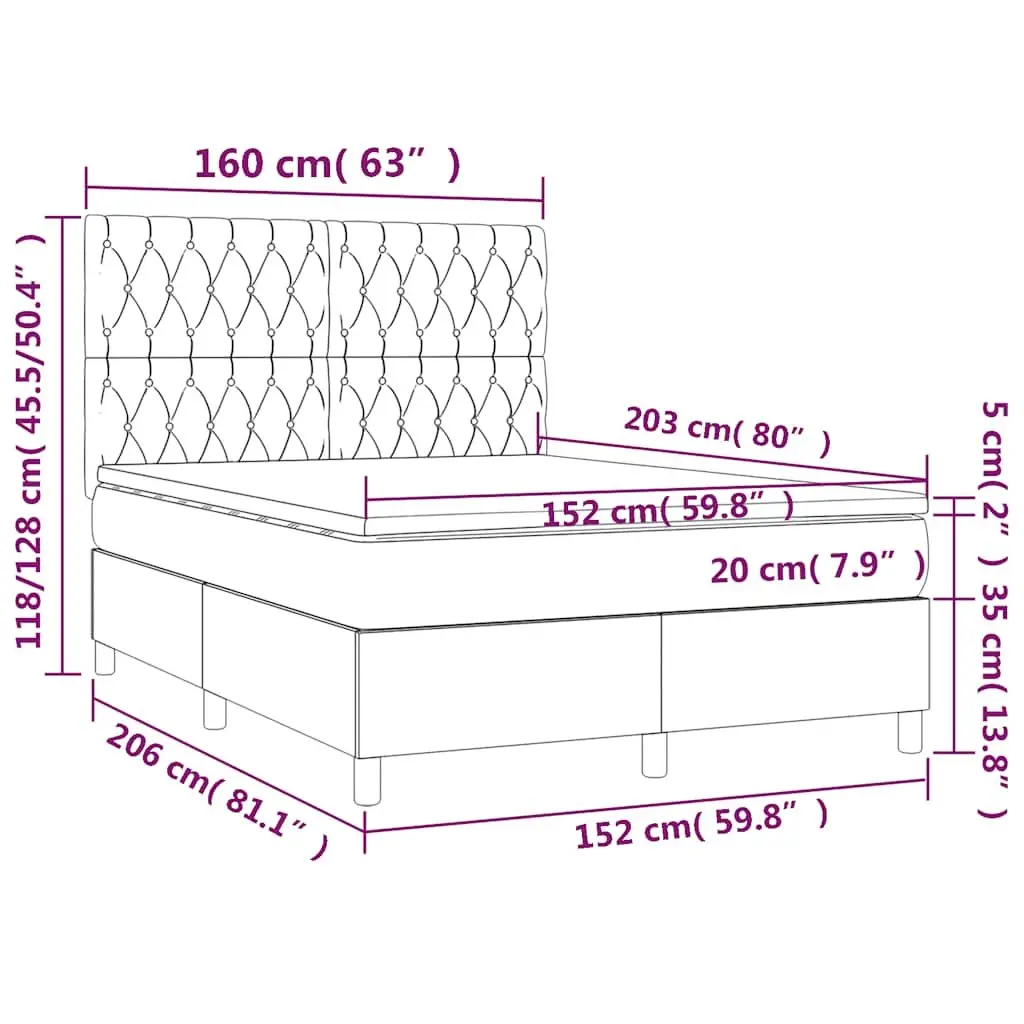 Box Spring Bed Velvet Queen Size Black with Pocket Spring Mattress and Adjustable LED Headboard