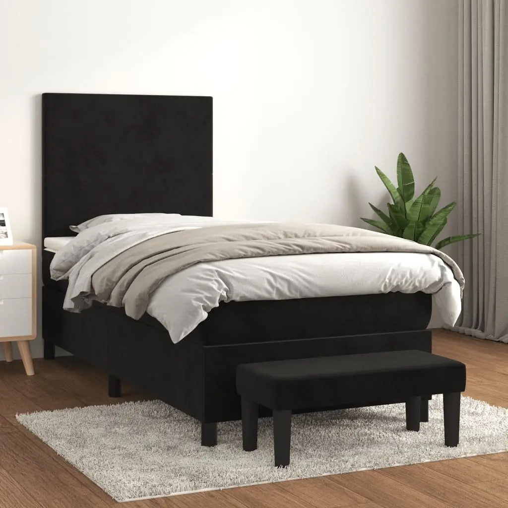 Velvet Black King Single Box Spring Bed with Pocket Spring