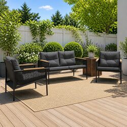 Durable 3 Piece Black Steel Frame Balcony Furniture Set