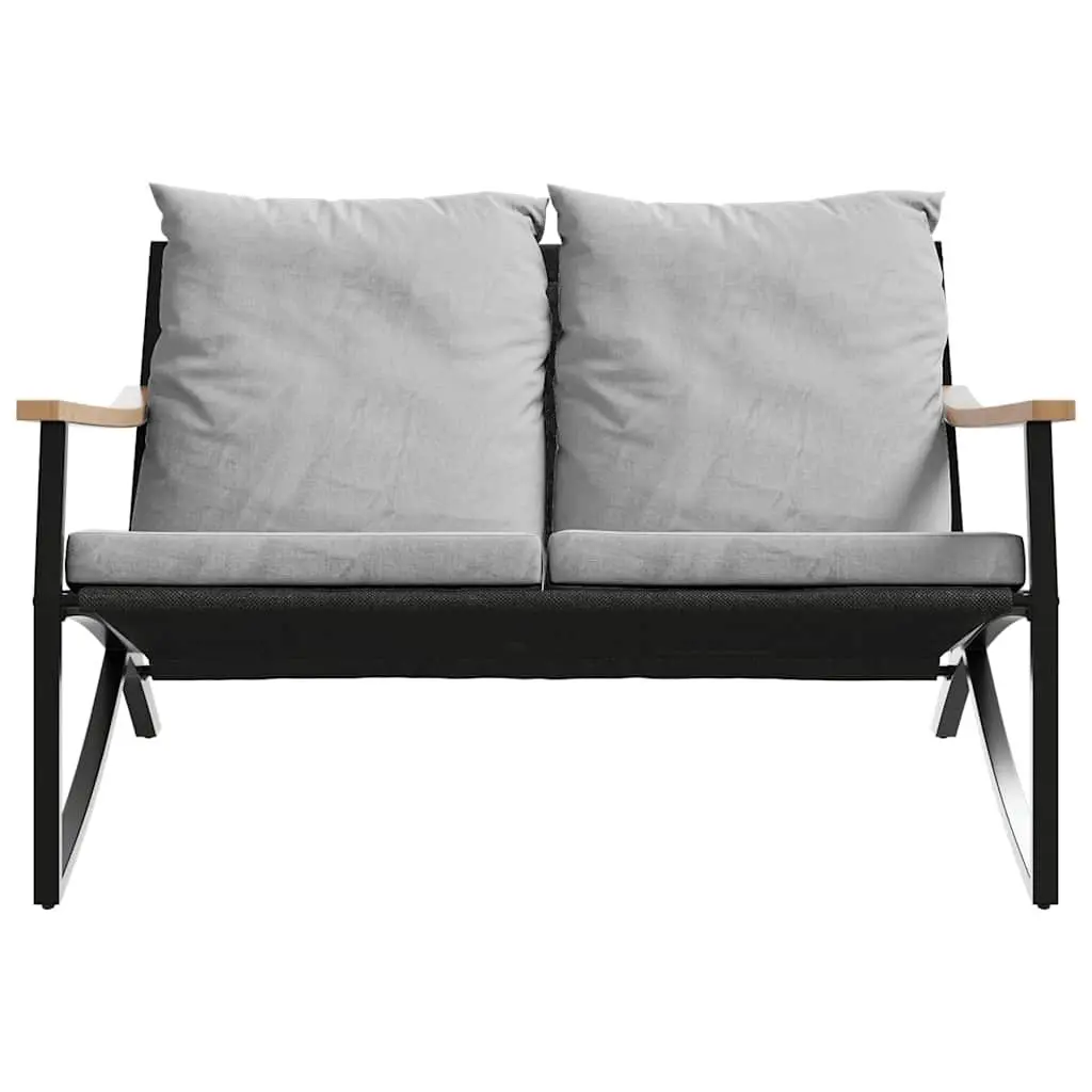 3 Piece Outdoor Furniture Set Textilene Steel Frame Cushions Black