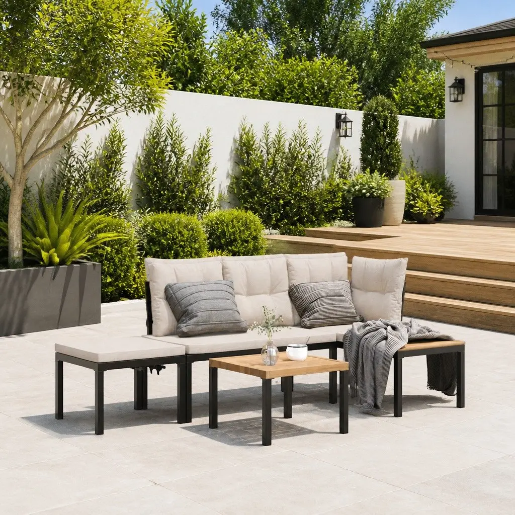 Garden Bench Set Powder-coated Steel 4 Piece Black