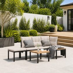 4-Piece Outdoor Garden Bench Set with Cushions and Table