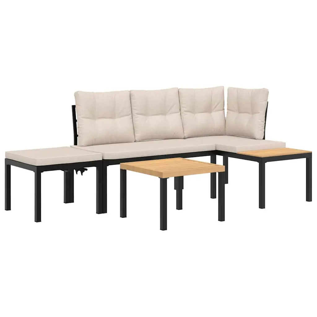 Garden Bench Set Powder-coated Steel 4 Piece Black