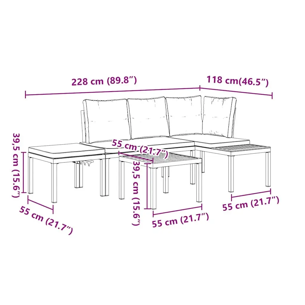 Garden Bench Set Powder-coated Steel 4 Piece Black