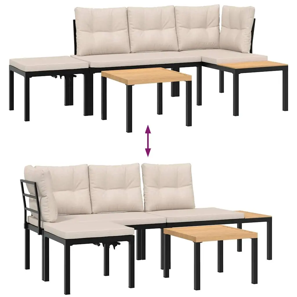Garden Bench Set Powder-coated Steel 4 Piece Black