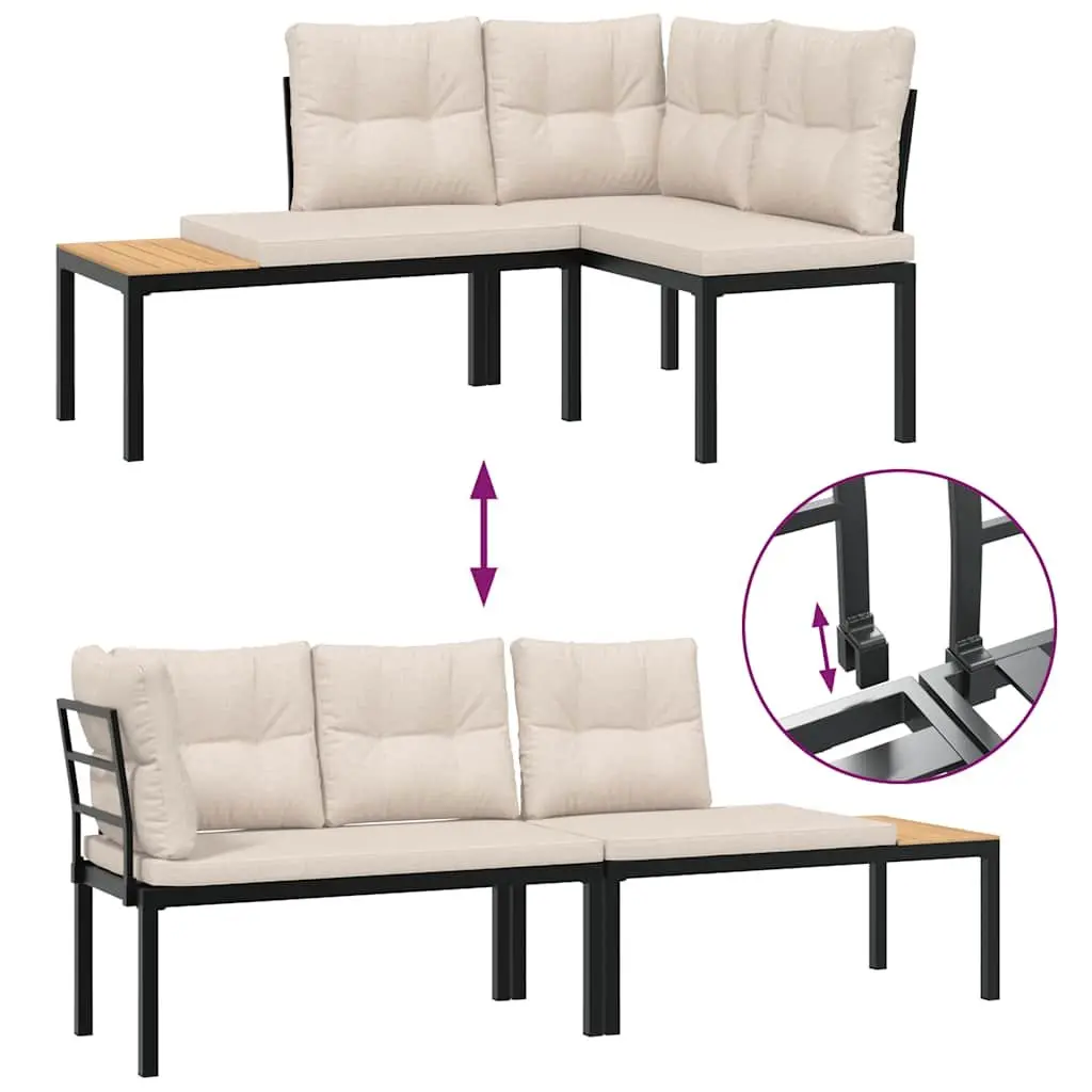 Garden Bench Set Powder-coated Steel 4 Piece Black