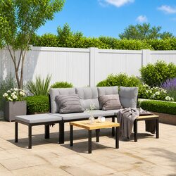 Sturdy Black Steel Garden Bench Set with Cushions