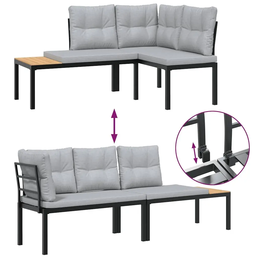 Garden Bench Set Powder-coated Steel Frame 3 Piece Outdoor Furniture Black