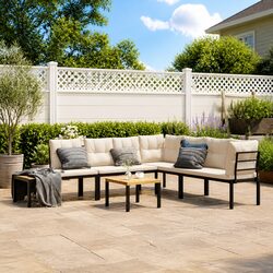 Durable 5-Piece Black Steel Garden Bench Set with Cushions
