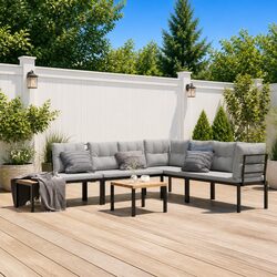 Premium Black Steel 5-Piece Garden Bench Set with Cushions