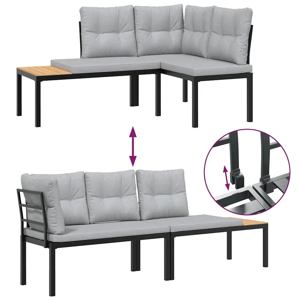 Garden Bench Set Powder-coated Steel 5 Piece Black