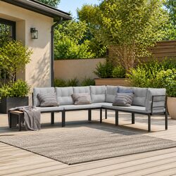 4-Piece Black Steel Outdoor Bench Set with Cushions
