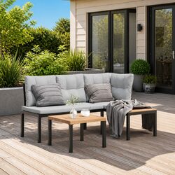 3-Piece Outdoor Garden Bench Set with Cushions - Black