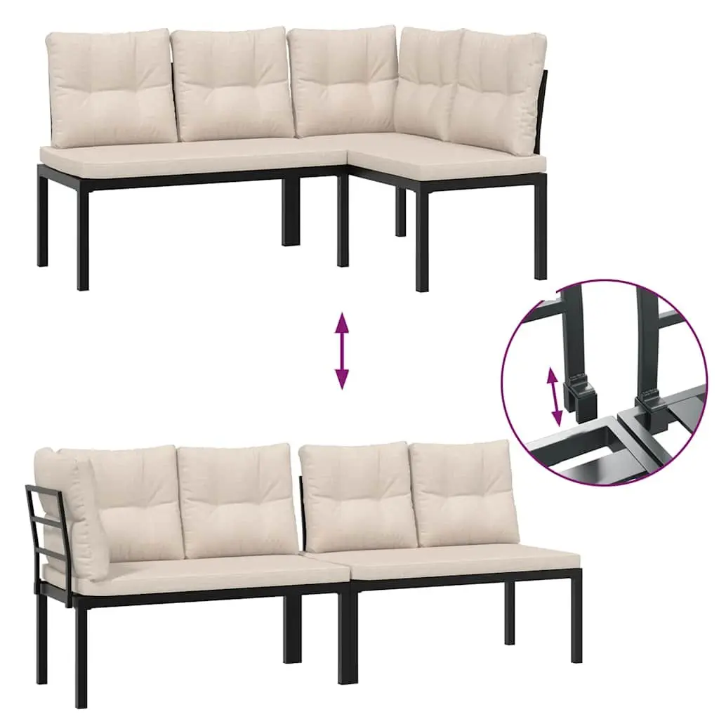 Garden Bench Set Powder-coated Steel 3 Pieces Black