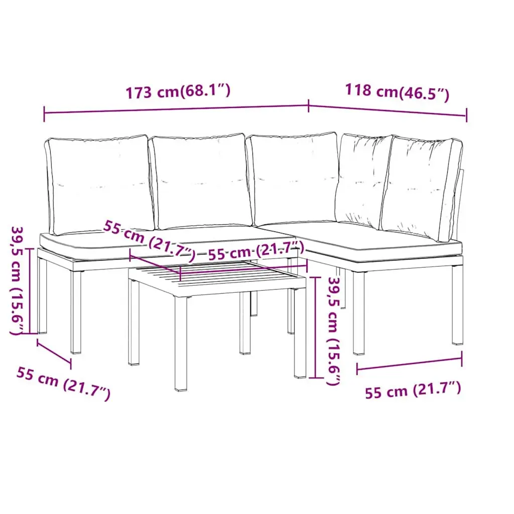 Garden Bench Set Powder-coated Steel 3 Pieces Black