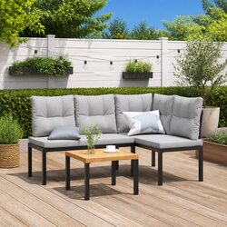 Durable Black Steel 3-Piece Garden Bench Set