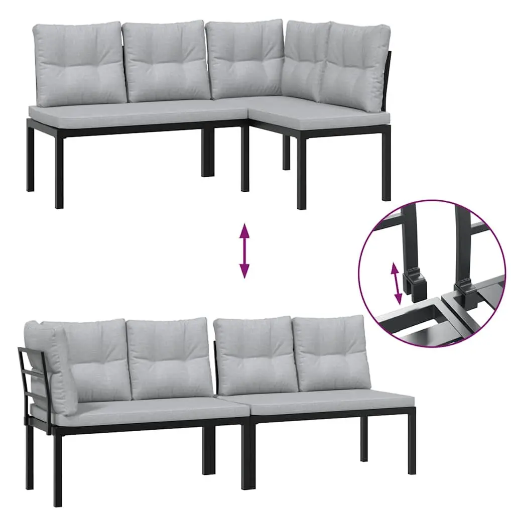 Patio Set Powder-coated Steel 3 Pieces Black Outdoor Furniture