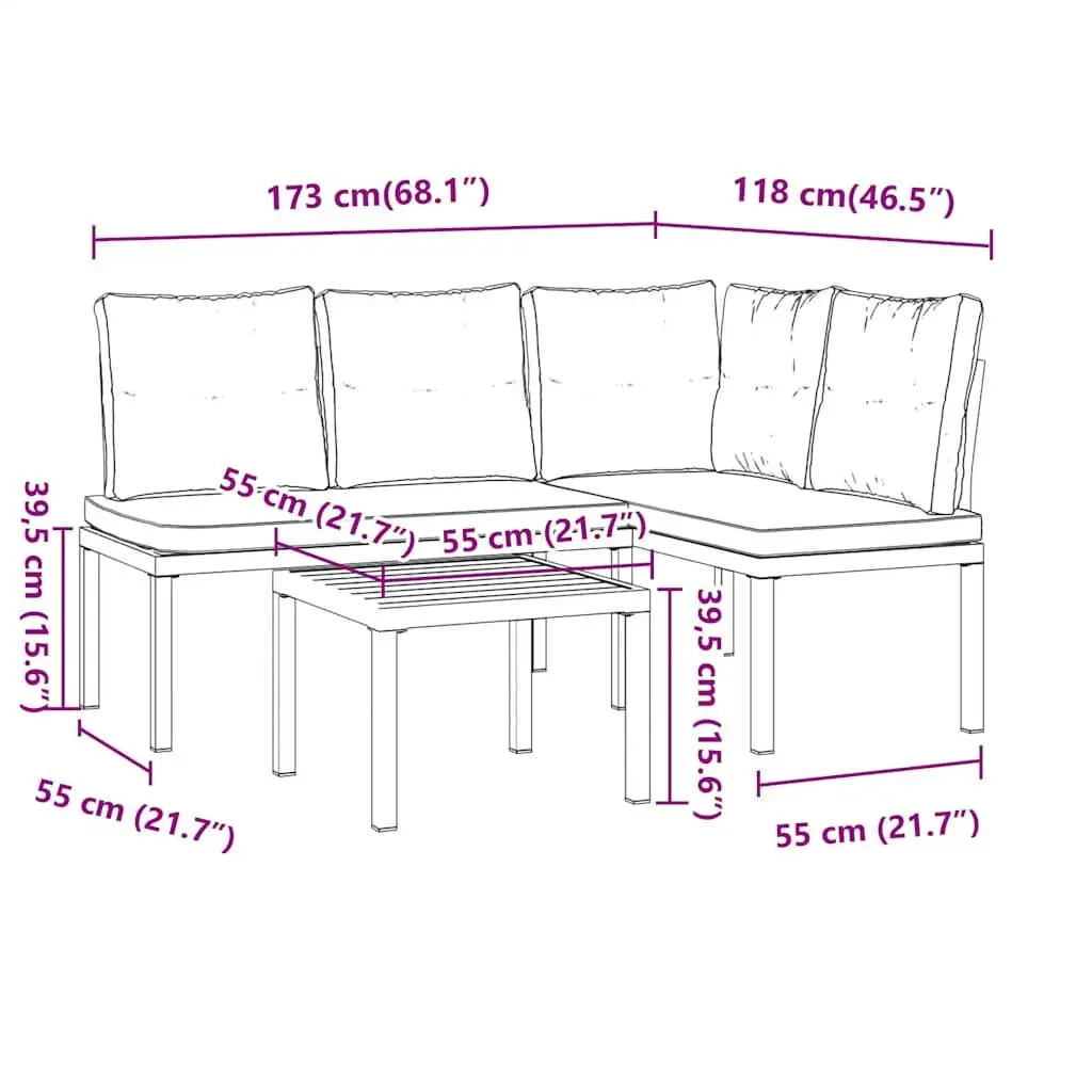 Patio Set Powder-coated Steel 3 Pieces Black Outdoor Furniture