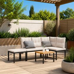 4-Piece Black Outdoor Garden Bench Set with Cushions