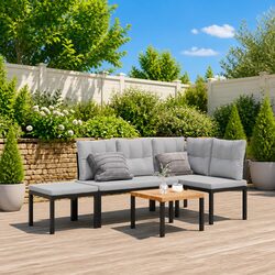 4-Piece Black Outdoor Garden Bench Set with Cushions