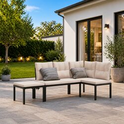 Sturdy 3-Piece Black Garden Bench Set with Cushions