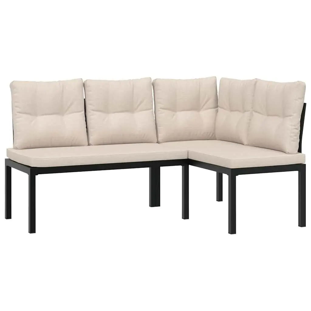 3-Piece Black Garden Bench Set with Cushions