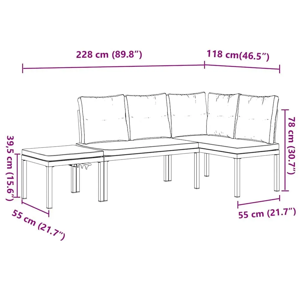 3-Piece Black Garden Bench Set with Cushions