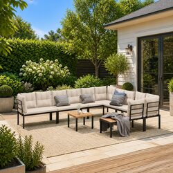 7-Piece Black Steel Garden Sofa Set for Outdoor Use