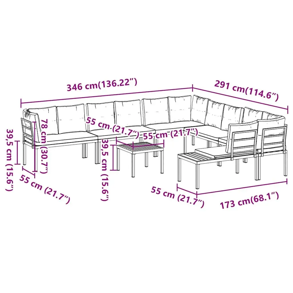 Garden Sofa Set Powder-coated Steel 7 Piece Black