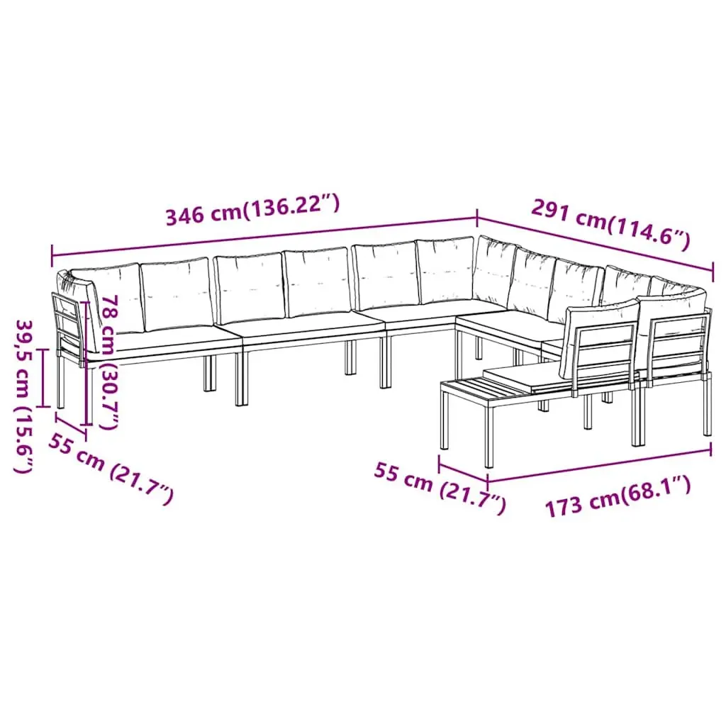 Garden Sofa Set Powder-coated Steel 6 Piece Light Grey