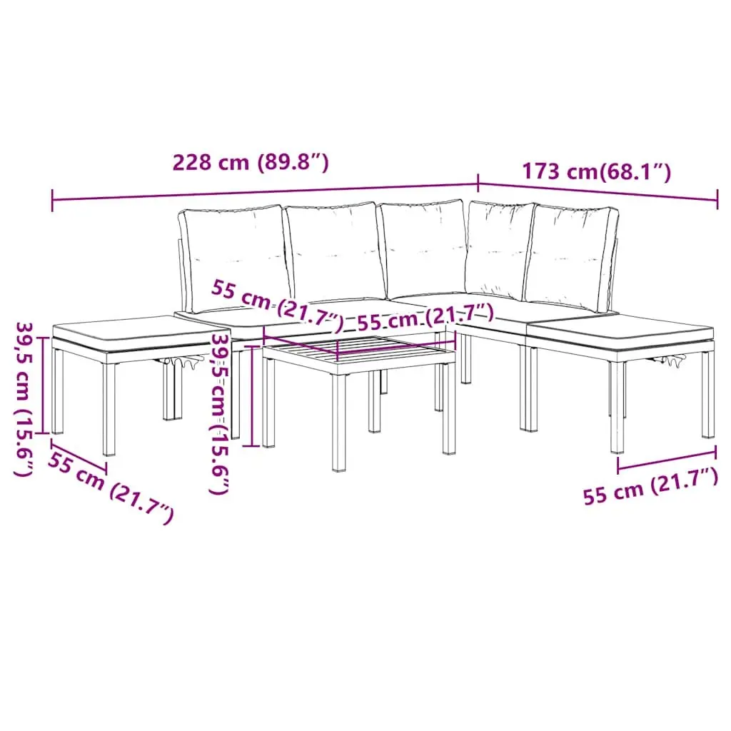 Garden Sofa Set Powder-coated Steel 5 Piece Modular Outdoor Lounge Taupe
