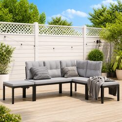 Durable 4 Piece Light Grey Garden Sofa Set with Cushions