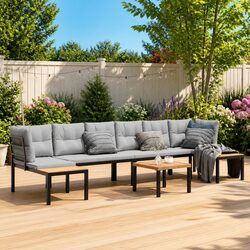 5 Piece Outdoor Sofa Set in Light Grey with Cushions