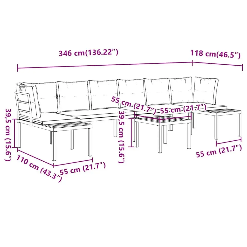 5 Piece Outdoor Sofa Set in Light Grey with Cushions