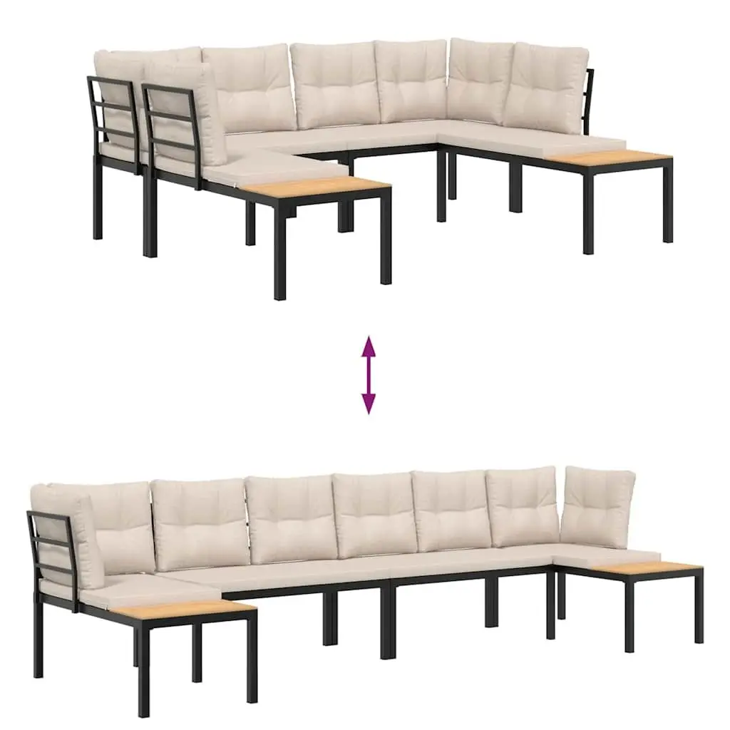 4 Piece Garden Sofa Set Powder-coated Steel Modular Taupe with Cushions and Side Table