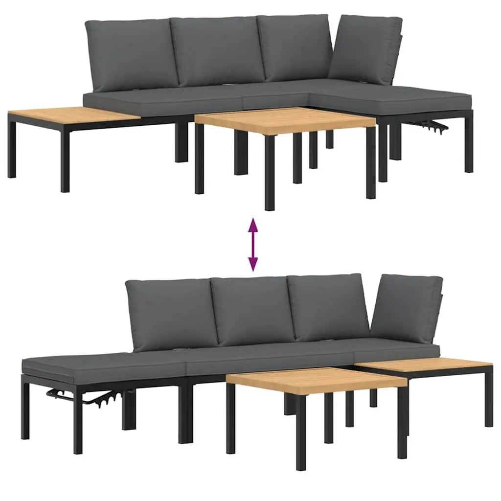 Garden Sofa Set Aluminium Black 4 Piece Modular Outdoor Furniture