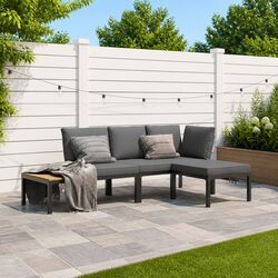 3 Piece Outdoor Garden Sofa Set with Cushions Side Table Black Modular Furniture