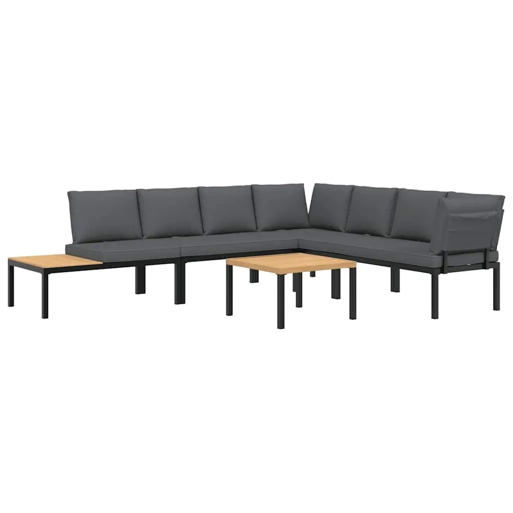 Garden Sofa Set Aluminium 5 Piece Modular Outdoor Furniture with Cushions Black