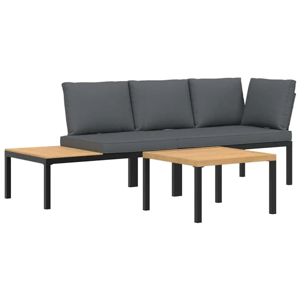 3 Piece Outdoor Garden Sofa Set Aluminium Black