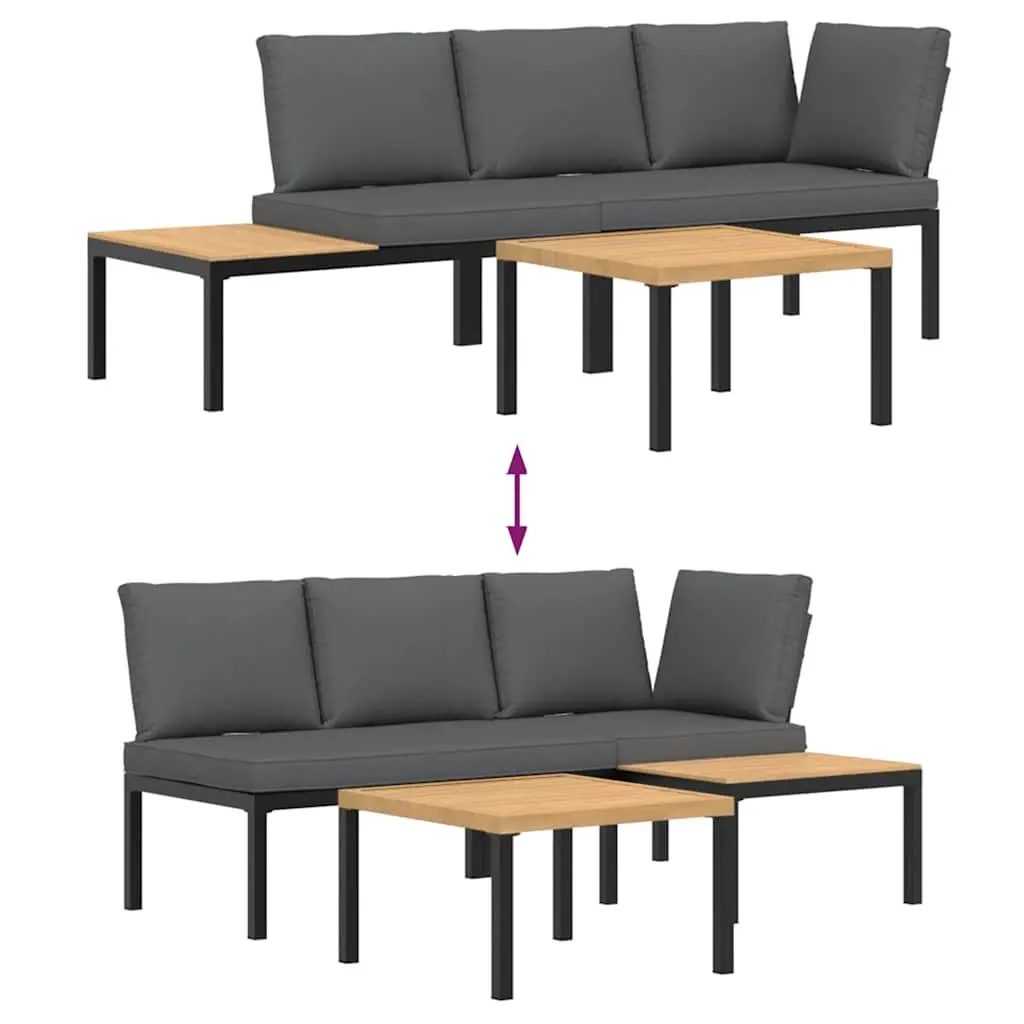 3 Piece Outdoor Garden Sofa Set Aluminium Black
