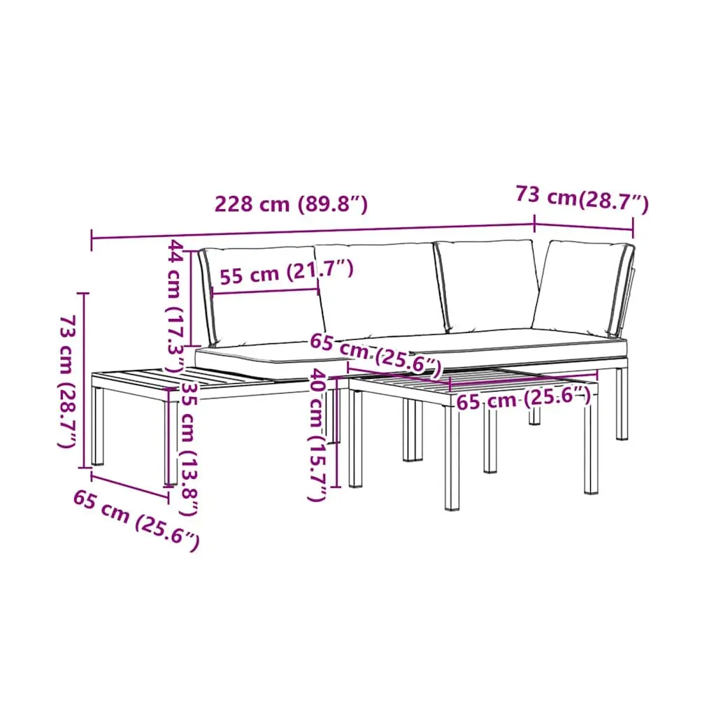 3 Piece Outdoor Garden Sofa Set Aluminium Black