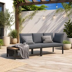 Durable Black Garden Sofa Set with Cushions