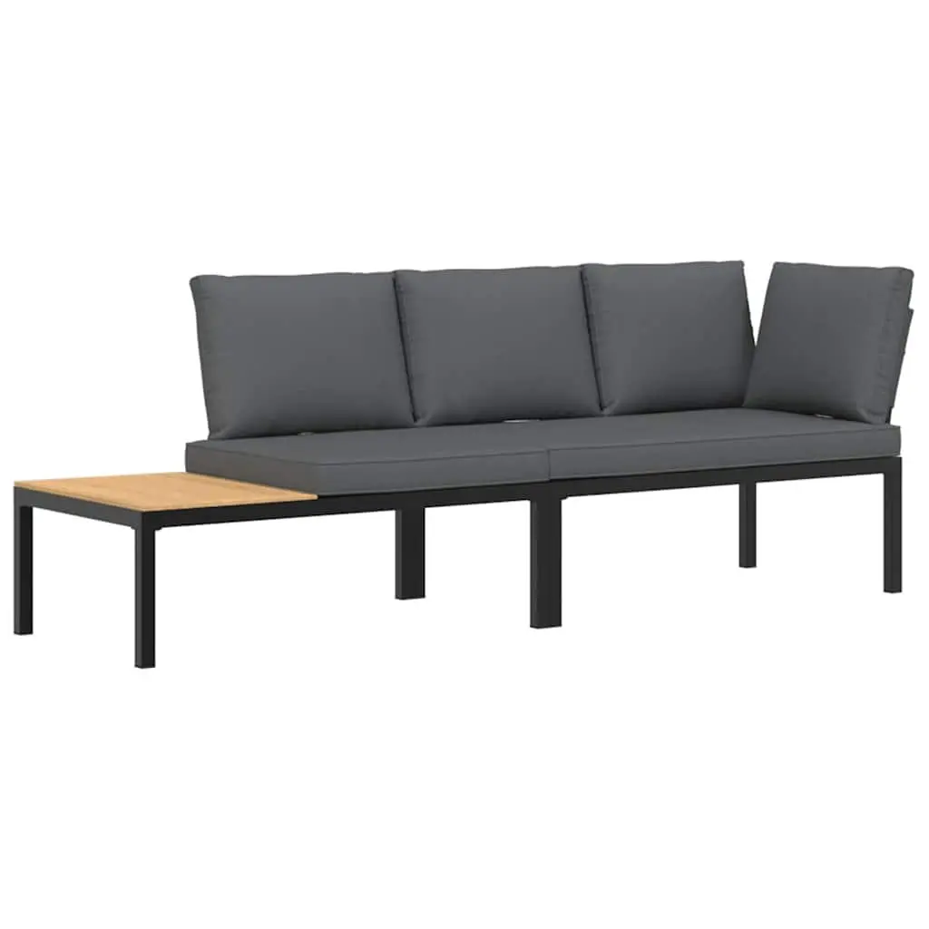 Garden Sofa Set Aluminium 2 Piece Modular Outdoor Furniture with Cushions Black