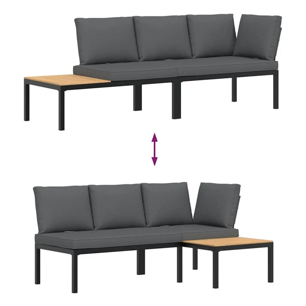 Garden Sofa Set Aluminium 2 Piece Modular Outdoor Furniture with Cushions Black