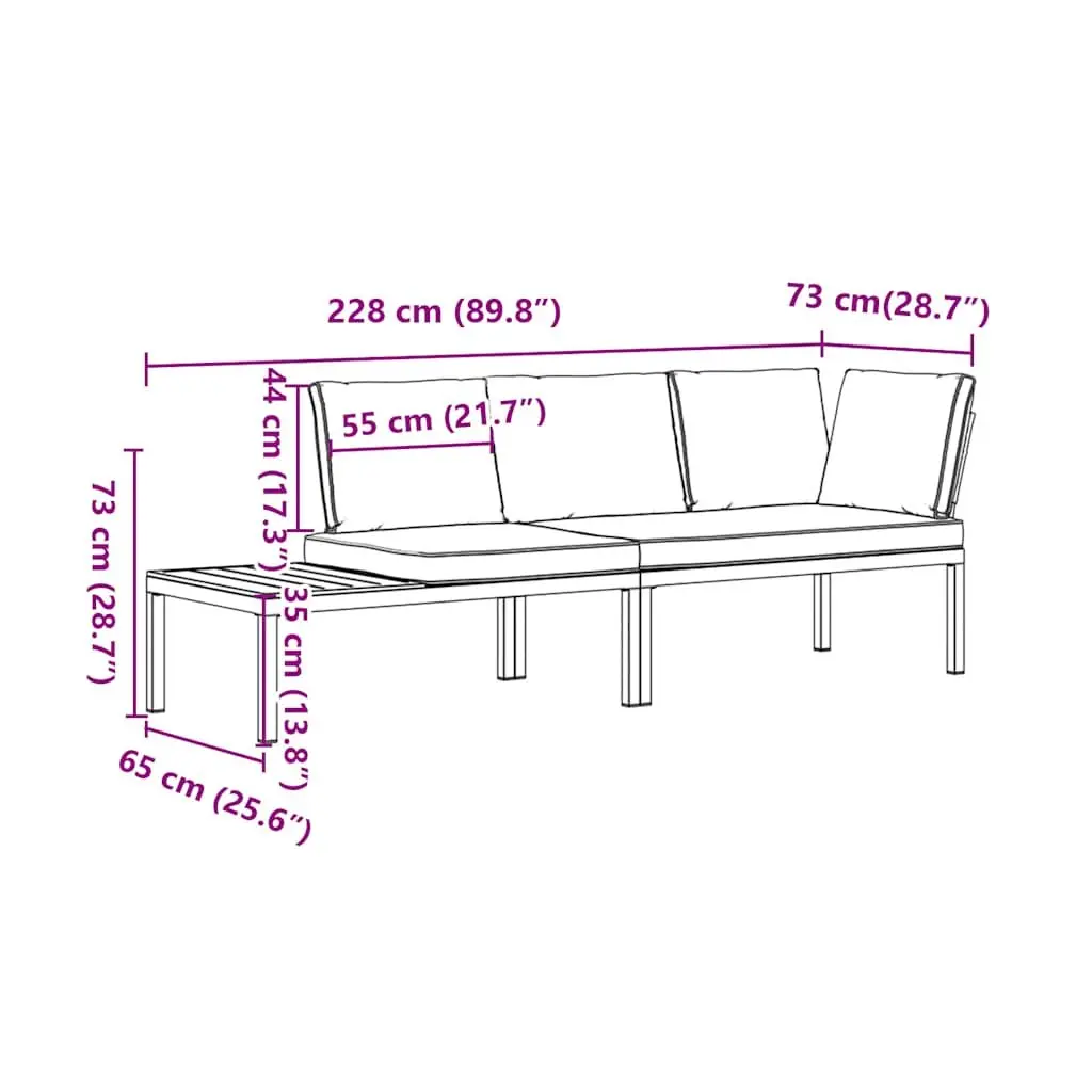 Garden Sofa Set Aluminium 2 Piece Modular Outdoor Furniture with Cushions Black