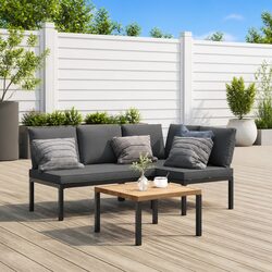 Durable 3 Piece Black Aluminium Garden Sofa Set with Cushions